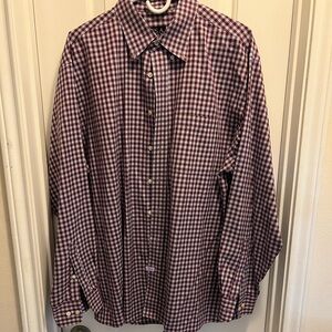 Jos. A. Bank Travelers Collection Burgundy and White Checkered Shirt